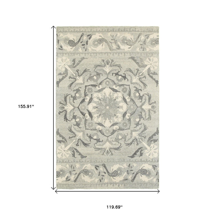 10' X 13' Wool Floral Hand Tufted Area Rug - Ivory