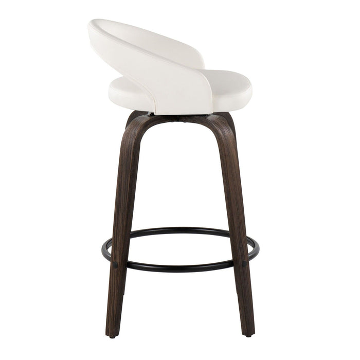 Grotto - Upholstered Fixed-Height Counter Stool (Set of 2) - Walnut Glazed Wood, White Faux Leather, Black Metal