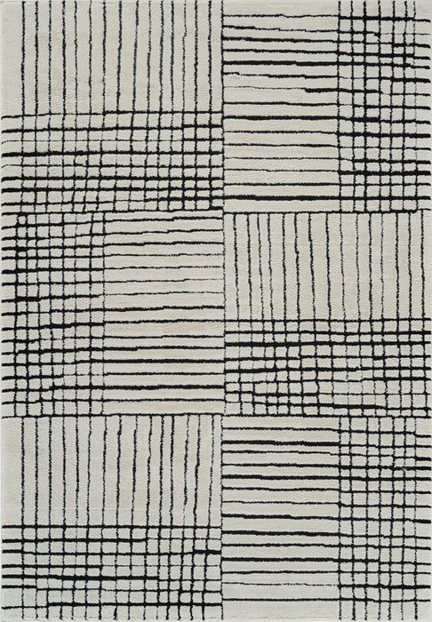 8' x 11' Modern Abstract Distressed Polypropylene Area Rug - Cream And Black