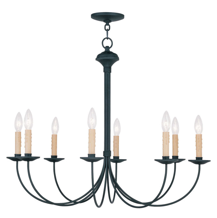 Eight Light Metal Dimmable Chandelier With Shades - Black
