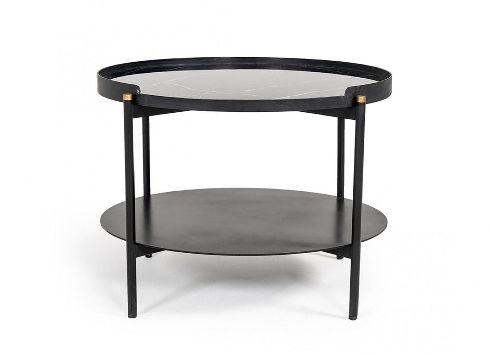Modern Marble Painted Round Metal Coffee Table - Black