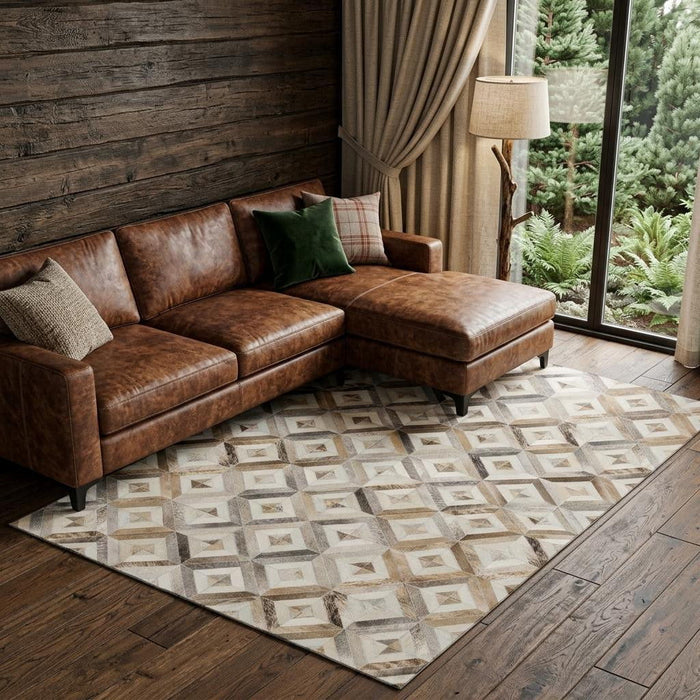 10' X 14' Geometric Washable Area Rug With UV Protection (644706) - Gray / Brown / Ivory