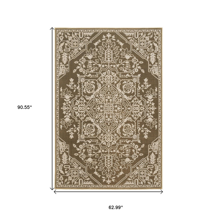 5' X 8' Oriental Area Rug - Gold And Beige