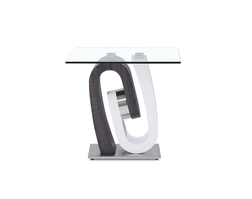 Glass Square End Table - White, Gray And Clear