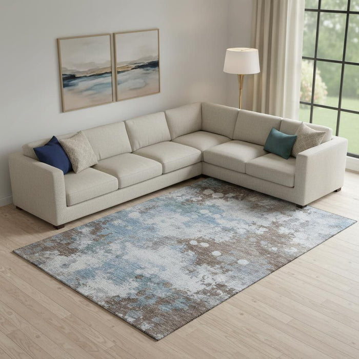 10' X 14' Abstract Washable Area Rug With UV Protection (718352) - Brown / Blue