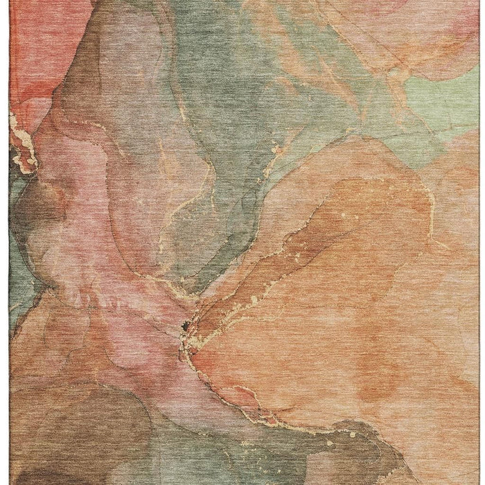10' X 14' Abstract Washable Area Rug With UV Protection (701183) - Coral / Gray