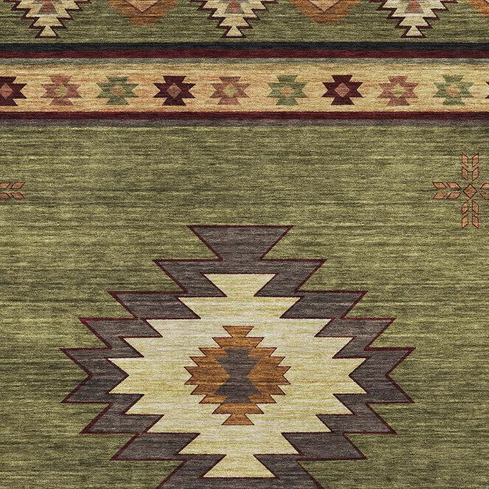9' X 12' Geometric Washable Area Rug With UV Protection (645677) - Green / Beige / Brown