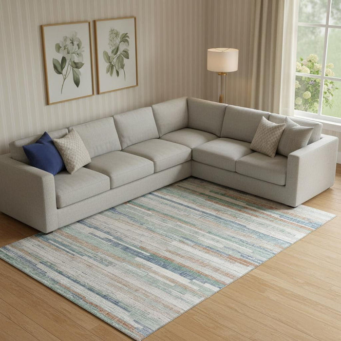 10' X 14' Striped Washable Area Rug With UV Protection (710598) - Linen / Copper / Ivory
