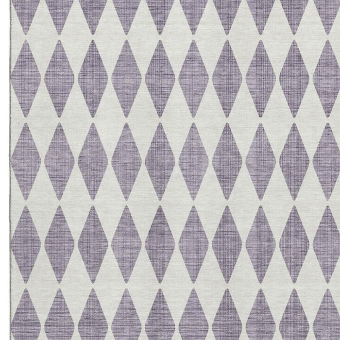 9' X 12' Diamond Washable Area Rug With UV Protection (650097) - Purple / Ivory
