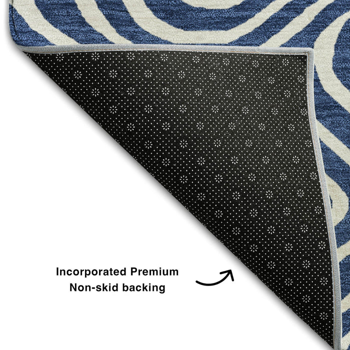 10' X 14' Abstract Washable Area Rug With UV Protection (680103) - Navy Blue / Ivory