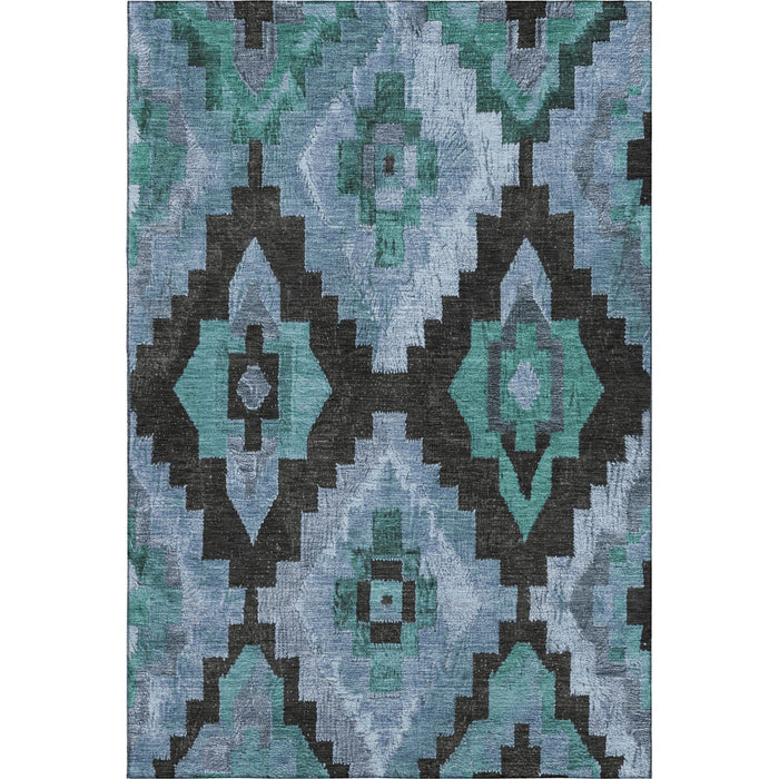 10' X 14' Washable Area Rug With UV Protection (707245) - Teal / Charcoal