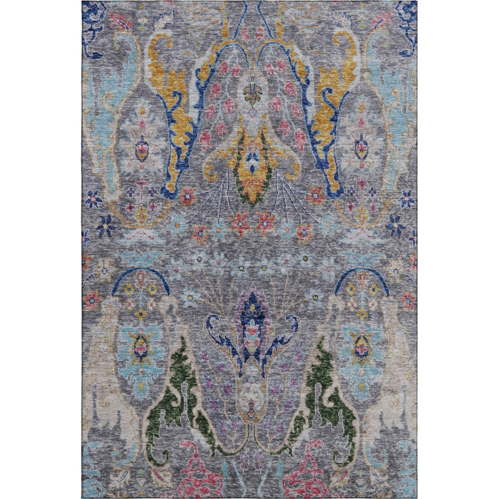 10' X 14' Floral Washable Area Rug With UV Protection (708493) - Gray / Blue / Gold