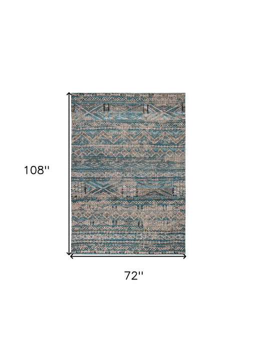 7' X 9' Oriental Kilim Washable Area Rug (548594) - Blue / Gray