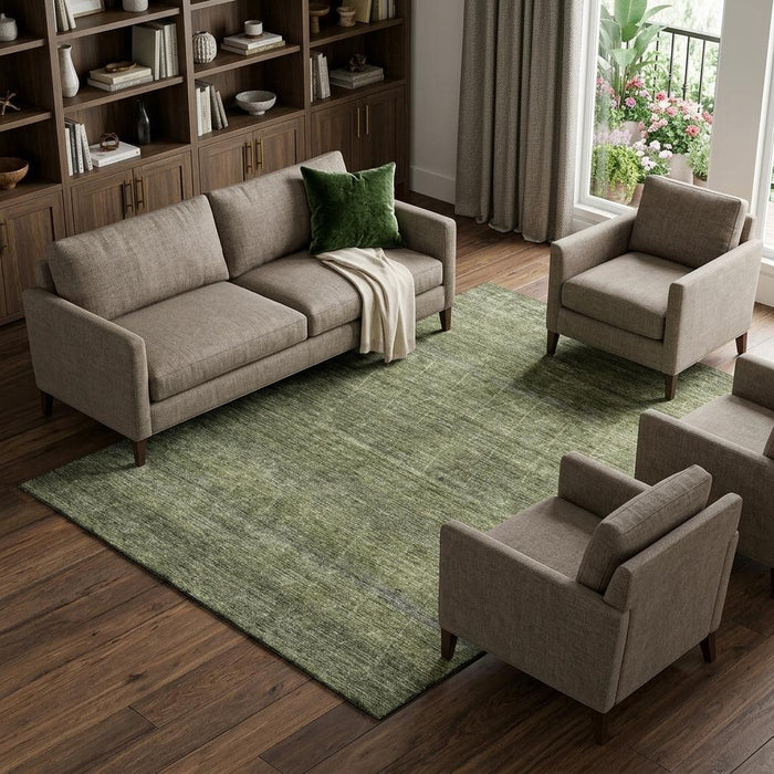10' X 14' Geometric Washable Area Rug With UV Protection (688021) - Olive Green / Gray