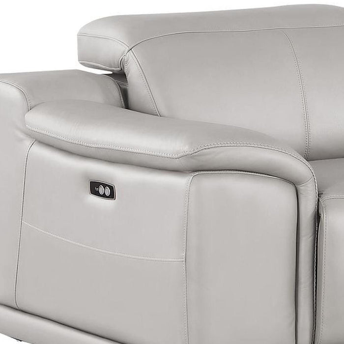 Leather Power Reclining Loveseat (643826) - Ash Gray / Silver