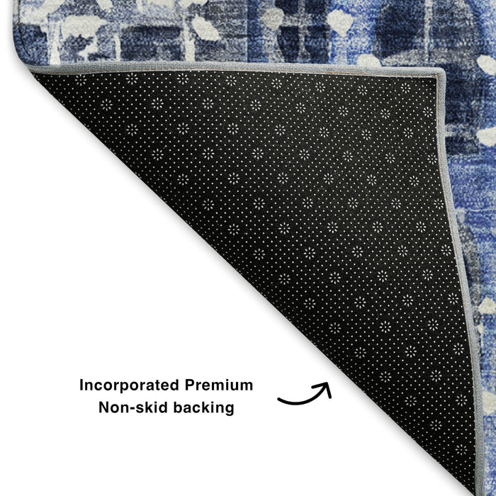 10' X 14' Abstract Geometric Washable Area Rug With UV Protection (650872) - Blue / Gray / Ivory