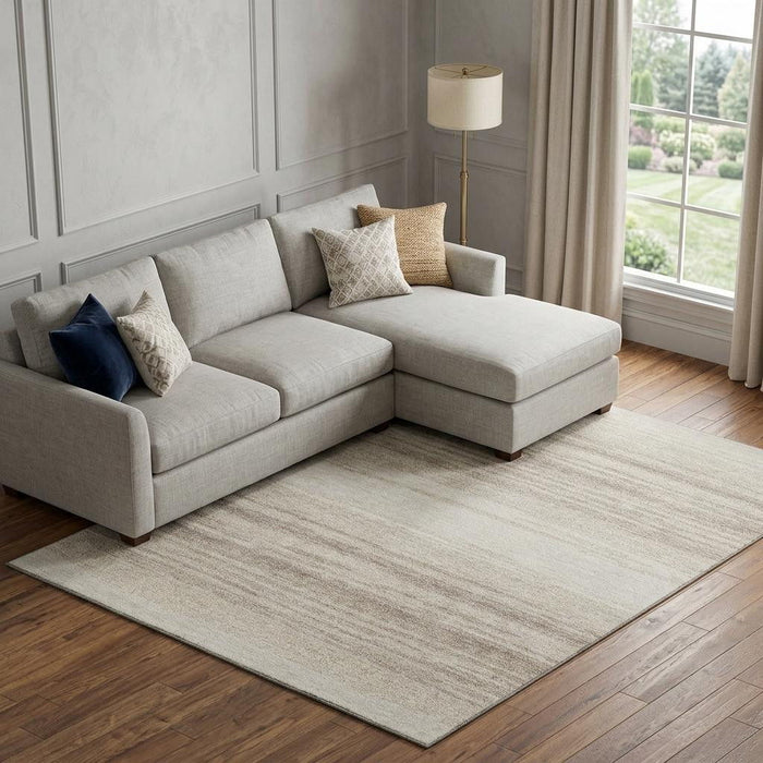 10' X 14' Striped Washable Area Rug With UV Protection (681125) - Ivory / Beige