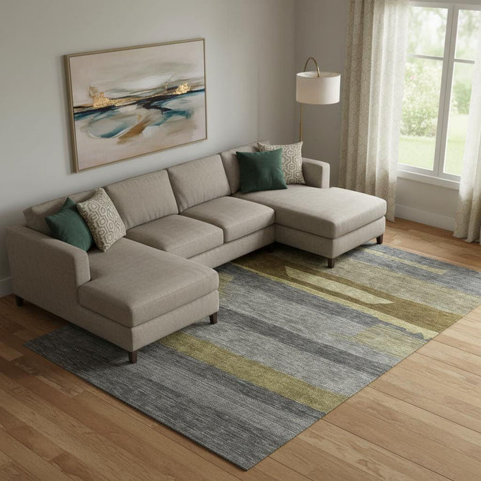 10' X 14' Striped Washable Area Rug With UV Protection (699634) - Gray / Copper / Brown