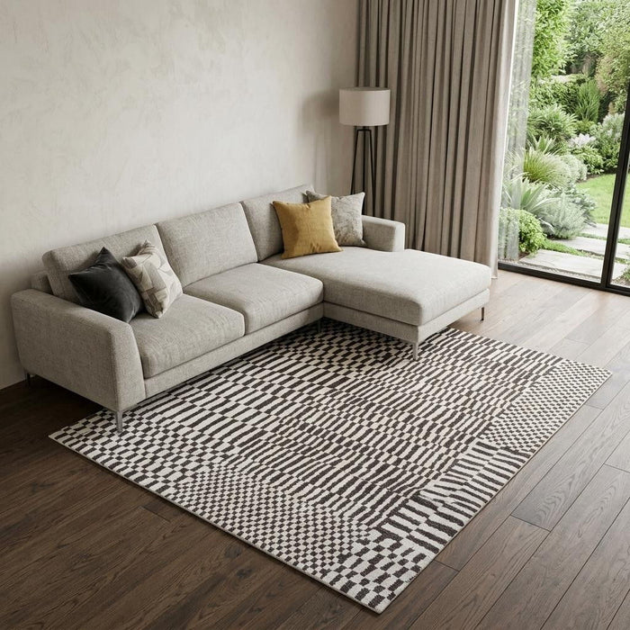 7' X 9' Geometric Washable Area Rug With UV Protection (609854) - Gray / Beige