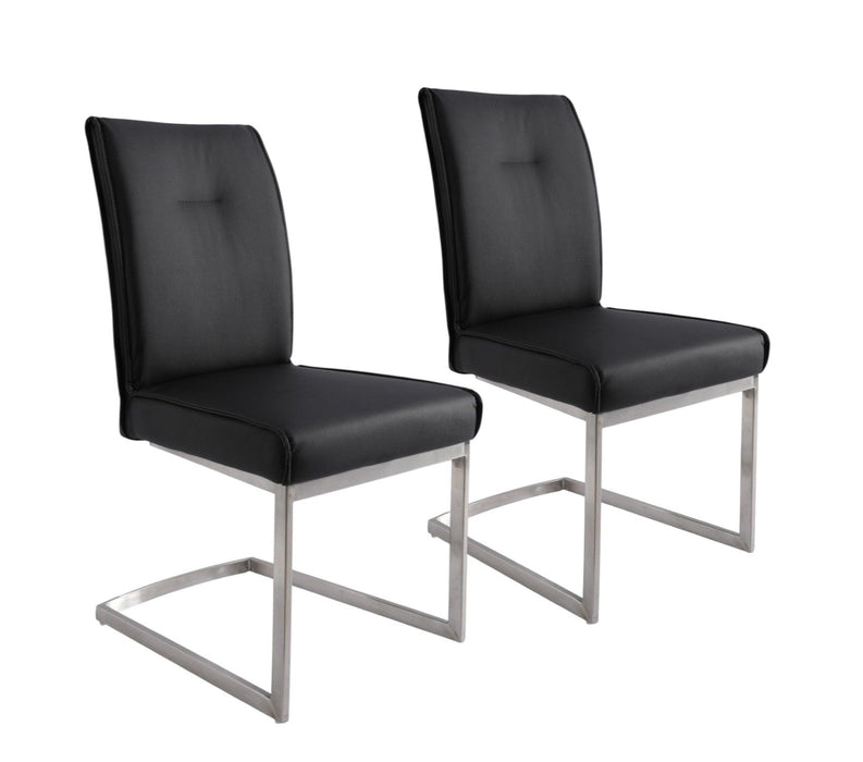 Dining Side Chairs Upholstered Faux Leather (Set of 2) - Black / Silver