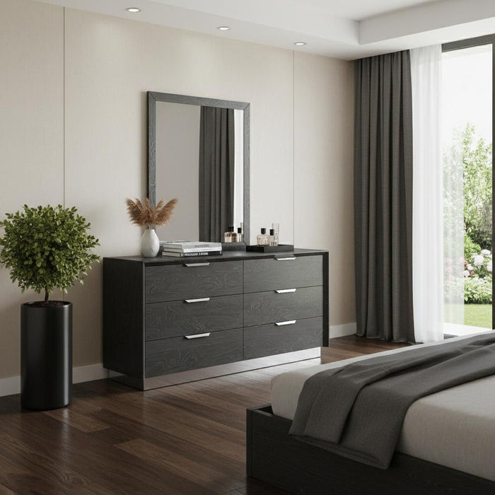 Solid Wood Six Drawer Double Dresser For Bedroom - Gray