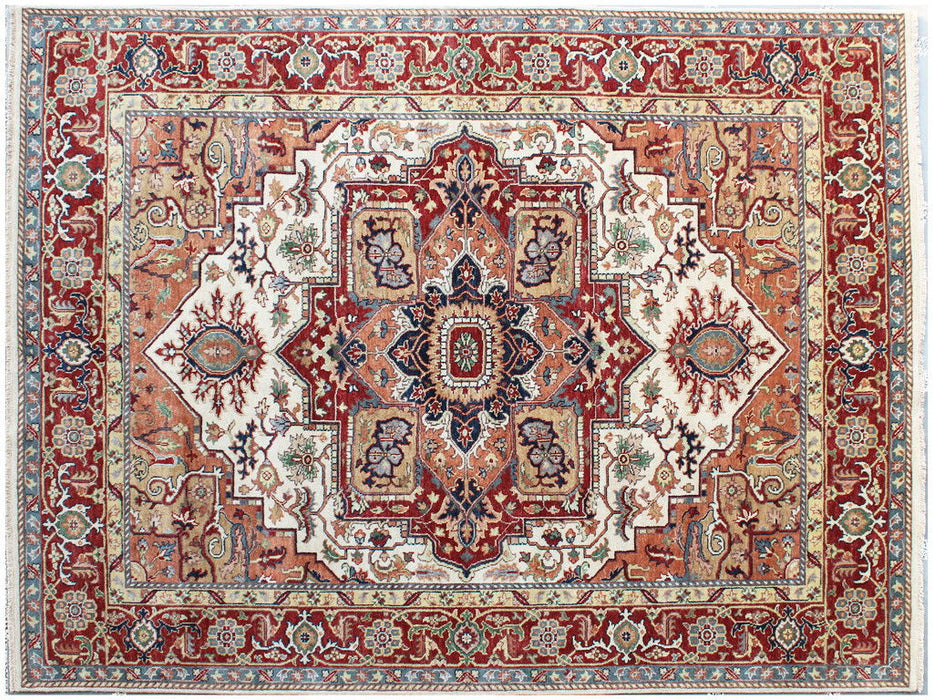8' x 10' Oriental Hand Knotted Area Rug With Fringe - Rust And Gray