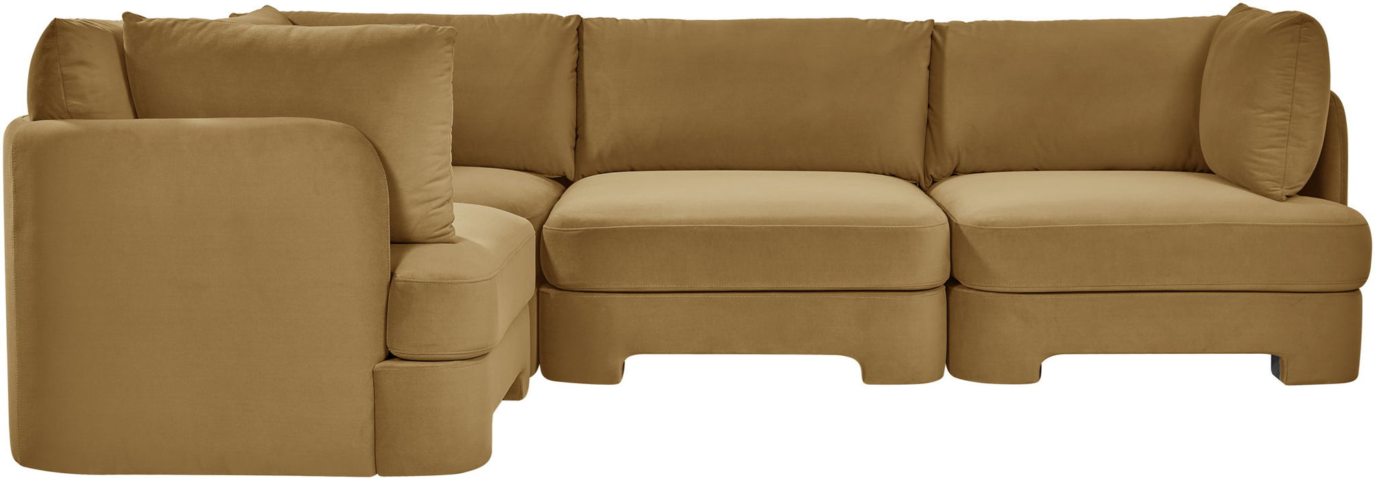 Meridian Furniture Hammond velvet performance fabric upholstered 4-piece stationary sectional sofa with plush cushions.
