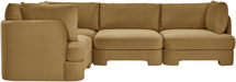 Meridian Furniture Hammond velvet performance fabric upholstered 4-piece stationary sectional sofa with plush cushions.