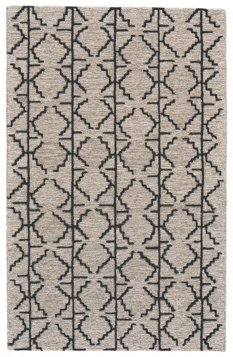 8' x 11' Wool Geometric Tufted Handmade Stain Resistant Area Rug - Black Taupe And Gray