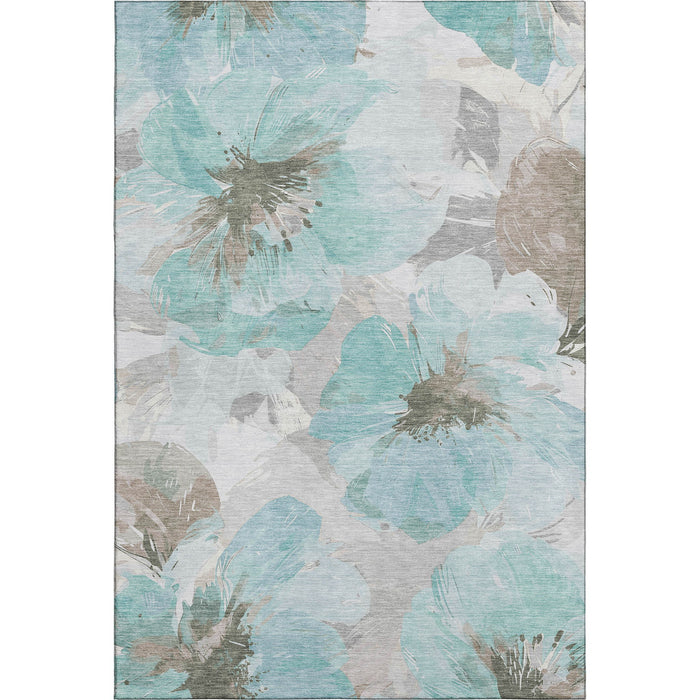 10' X 14' Floral Washable Area Rug With UV Protection (694412) - Teal / Ivory / Beige