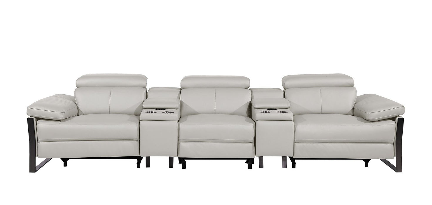 Top Grain Leather Reclining Metal USB Sofa (720341) - Light Gray