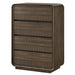 Giga Flair rounded edges brown accent chest with 1-piece top and 5 drawers, bedroom storage furniture, natural wood finish