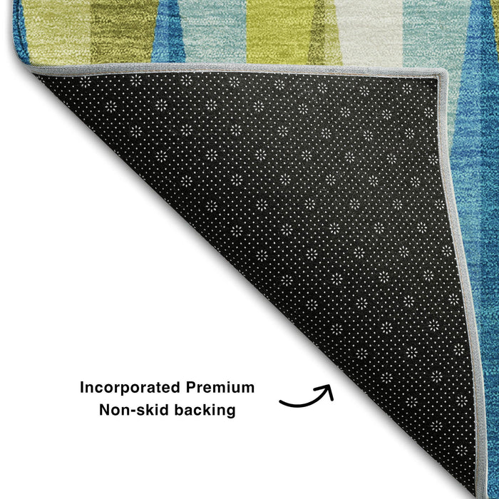 10' X 14' Geometric Washable Area Rug With UV Protection (679468) - Teal / Green / Ivory