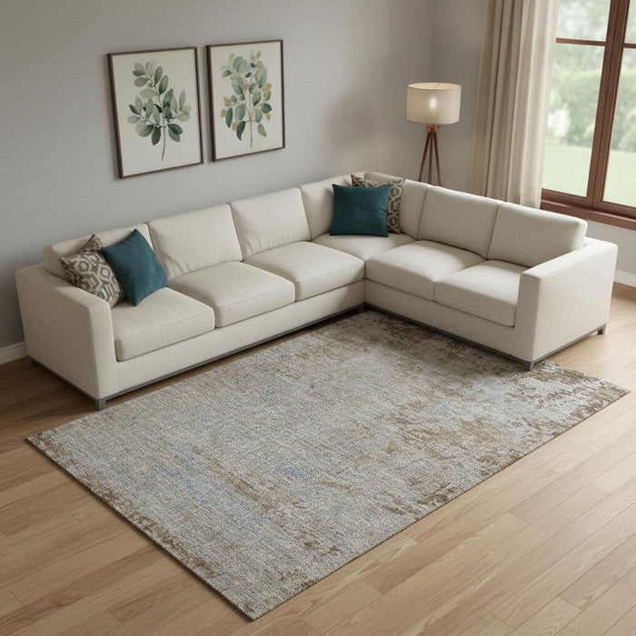 10' X 14' Abstract Washable Area Rug With UV Protection (707557) - Taupe / Beige