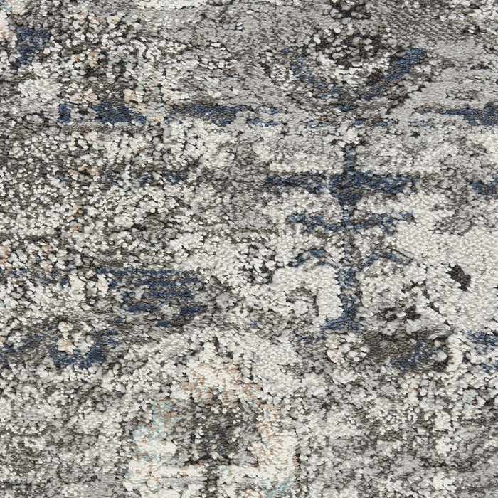 8' X 10' Floral Power Loom Distressed Area Rug - Blue