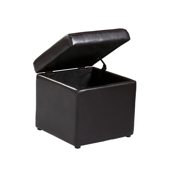 5 Piece Living Room Set (Faux Leather Coffee Table Storage Ottoman Set) - Dark Brown