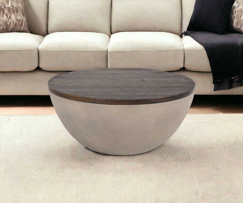 Modern Concrete Round Coffee Table - Gray And Brown Oak