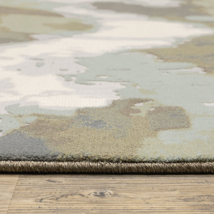10' x 13' Abstract Power Loom Stain Resistant Area Rug - Sage Gray And Brown