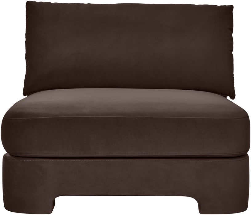 Meridian Furniture Hammond velvet upholstered armless stationary chair with plush fabric and modern design.