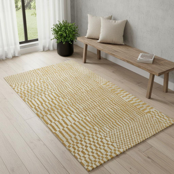 2' X 5' Geometric Berber Washable Area Rug With UV Protection (609994) - Gold / Beige