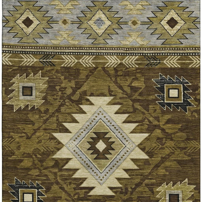 10' X 14' Geometric Washable Area Rug With UV Protection (700241) - Brown / Beige / Charcoal