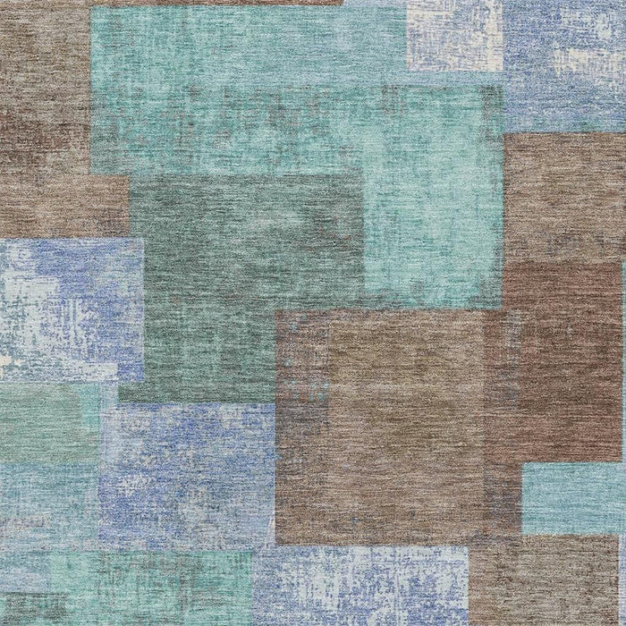 10' X 14' Geometric Washable Area Rug With UV Protection (709792) - Brown / Teal / Ivory