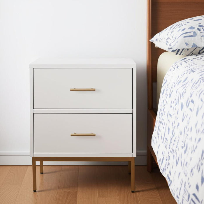 Lines 2 Drawer Nightstand - White / Gold