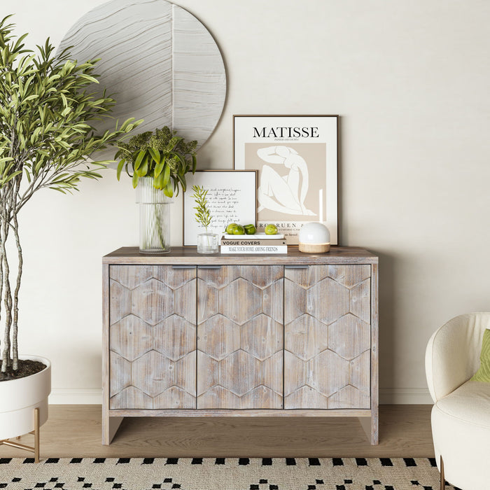 Giga farmhouse style wooden accent cabinet with four doors, ideal for living room, entryway, or dining room storage.