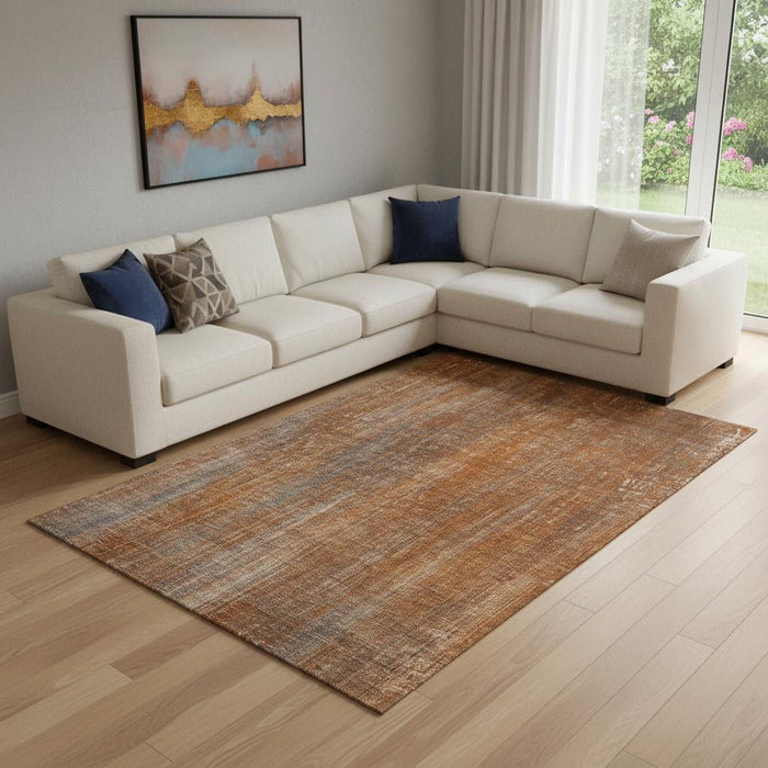 10' X 14' Striped Washable Area Rug With UV Protection (648754) - Rust / Gray