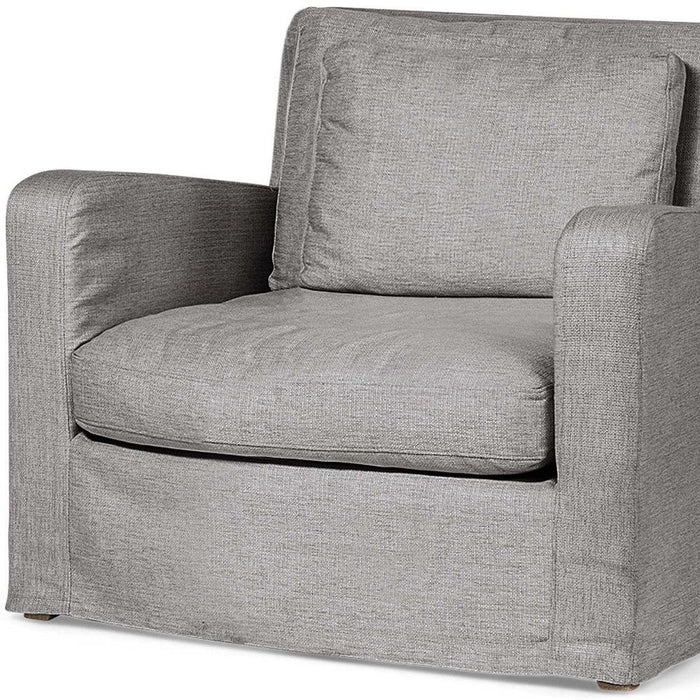 38" Linen Arm Chair - Gray And Wood Brown