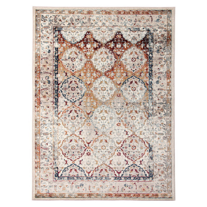 9' x 12' Floral Medallion Power Loom Area Rug - Beige Rust And Navy