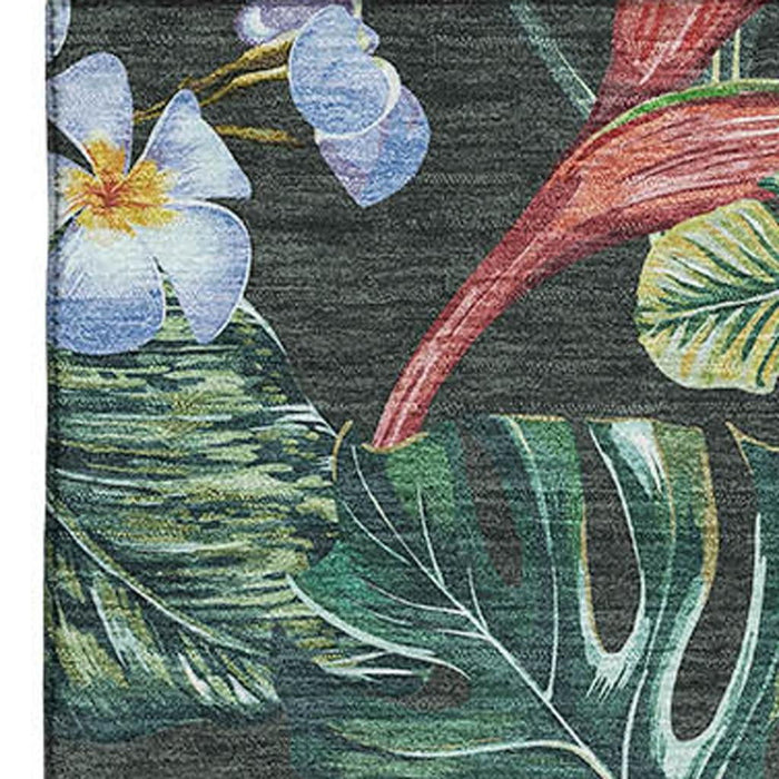 10' X 14' Geometric Washable Area Rug With UV Protection (646343) - Midnight / Green / Pink
