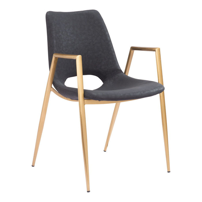 Upholstered Faux Leather Open Back Dining Arm Chairs (Set of 2) - Black / Gold