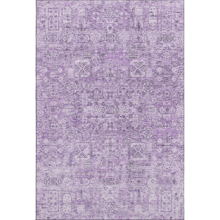 10' X 14' Floral Washable Area Rug With UV Protection (651190) - Lilac / Ivory